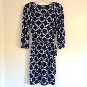 Luxology Elegant Navy and White Patterned Dress